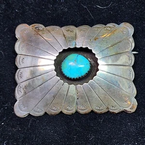 Broche estilo caja sombra turquesa nativa americana plata esterlina peón antiguo - Imagen 1 de 6