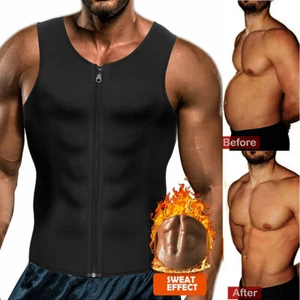 Men's Sweat Sauna Waist Trainer Zip Vest Weight Loss Top Neoprene Body Shaper - Picture 1 of 20