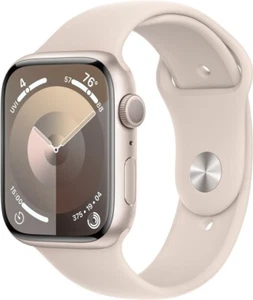 New Apple Watch Series 9 GPS 45mm Starlight Aluminum Case Starlight Band M/L - Picture 1 of 3