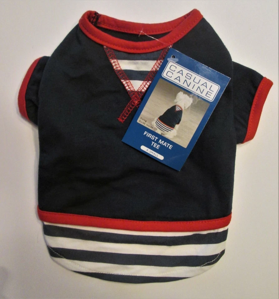 Casual Canine FIRST MATE TEE XS NEW Dog SHIRT Nautical Theme PET Red/White/Blue - Image 1 of 1