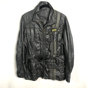 Barbour Jacket Womens 14 Black Waxed Utility Belted Camp Goth Punk Retro Rock - Picture 1 of 22