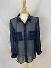 Gap Factory Womens Size Small Sheer Plaid Button Front Shirt Navy & Green Blouse