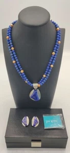 NOS Jay King 925 Sterling Crazy Lace Lapis Achat Set Halskette & Ohrringe Neu mit Etikett - Bild 1 von 5