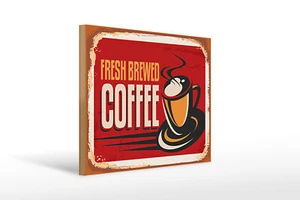 Holzschild Kaffee 40x30cm Retro Kaffee fresh brewed Deko Schild wooden sign - Bild 1 von 5
