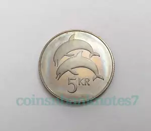 1981 Iceland 5 Kronur Coin, KM #28 Proof / Fish-Dolphins - Picture 1 of 2