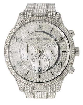 Michael Kors Oversized Pave Glitz Silver Watch MK6633 Japan Movement W/ Box  - Image 1 of 4