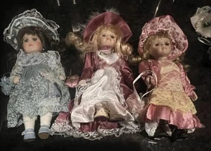 Three Vintage Porcelain Dolls with Widen Wardrobe & Accessories - Picture 1 of 12