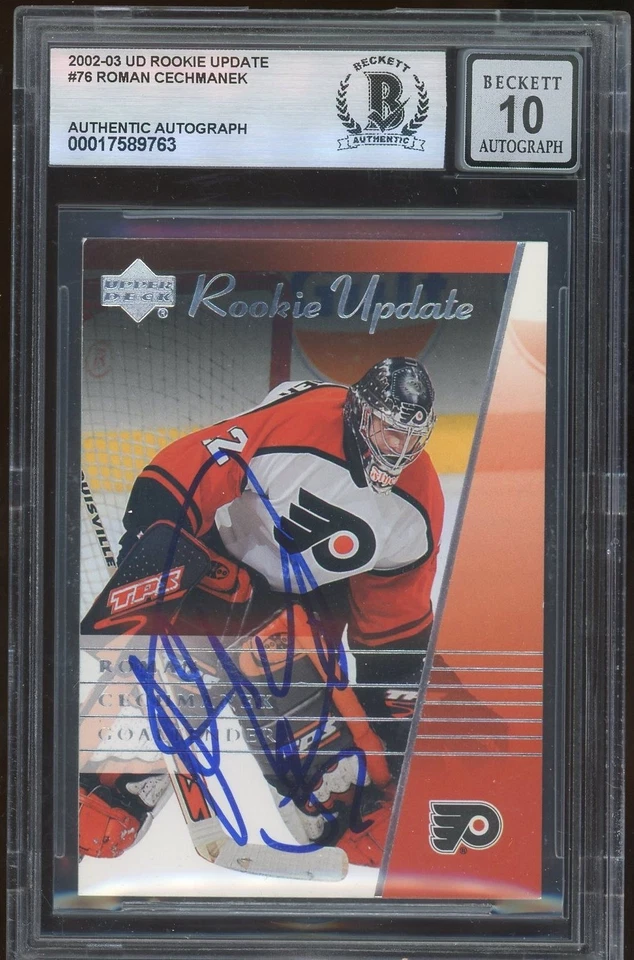 Roman Cechmanek Signed 2002-03 Upper Deck Rookie Update Card #76 BAS 10 Auto - Image 1 of 1