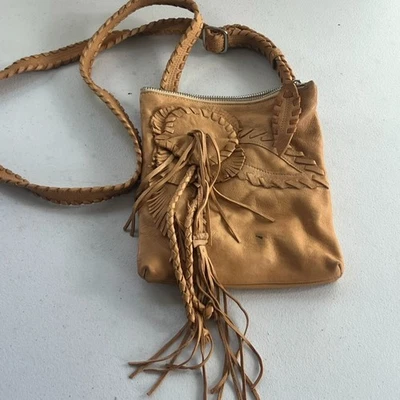 Bandolera Nordstrom Ajustable Marrón Cuero Genuino Borlas Flores Foto 1 de 4