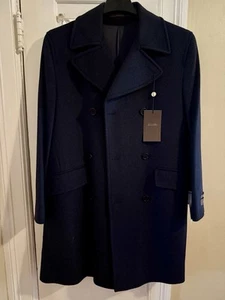 Tasso Elba Wool Cashmere Black Navy Pea Coat - Picture 1 of 6