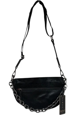 Sharif Legacy Pearlized Nubuck Leather Halfmoon Chain Crossbody Black - Image 1 of 2