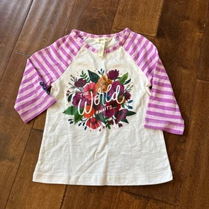 Matilda Jane Girls Top Size 4 Purple White Floral Striped 3/4 Sleeve - Picture 1 of 6