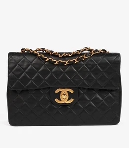 Bolso Chanel Negro Acolchado Piel de Cordero Vintage Maxi Jumbo XL Clásico Solapa Única - Imagen 1 de 11