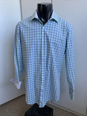 Camisa Tailorbyrd talla 16x34/35 sin planchar ajuste azul/verde abotonada puño abatible Foto 1 de 4