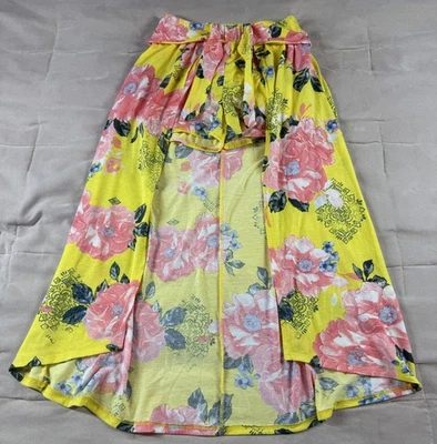 Justice Floral Yellow Girls 14/16 Flowy Peasant Cottagecore Stretch Hi Low Skirt - Image 1 of 4