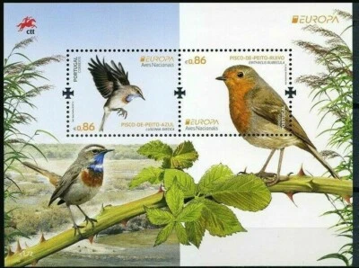 Portugal - "PÁJAROS ~ GARGANTA AZUL ~ PETIRROJO ~ EUROPA 2019" MNH MS! Foto 1 de 2