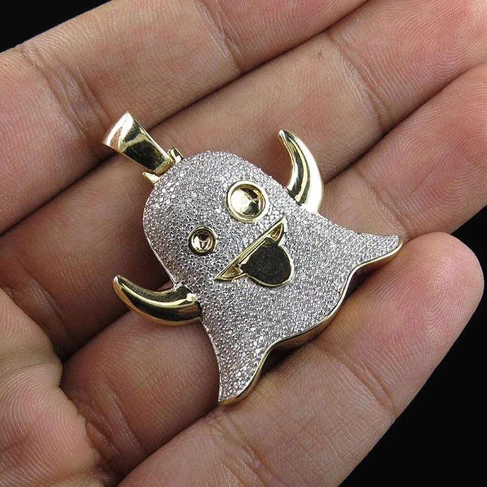 2 Ctw Simulated Diamond 14K Yellow Gold Plated Snapchat Ghost Pendant 1.5" - Изображение 1 из 4
