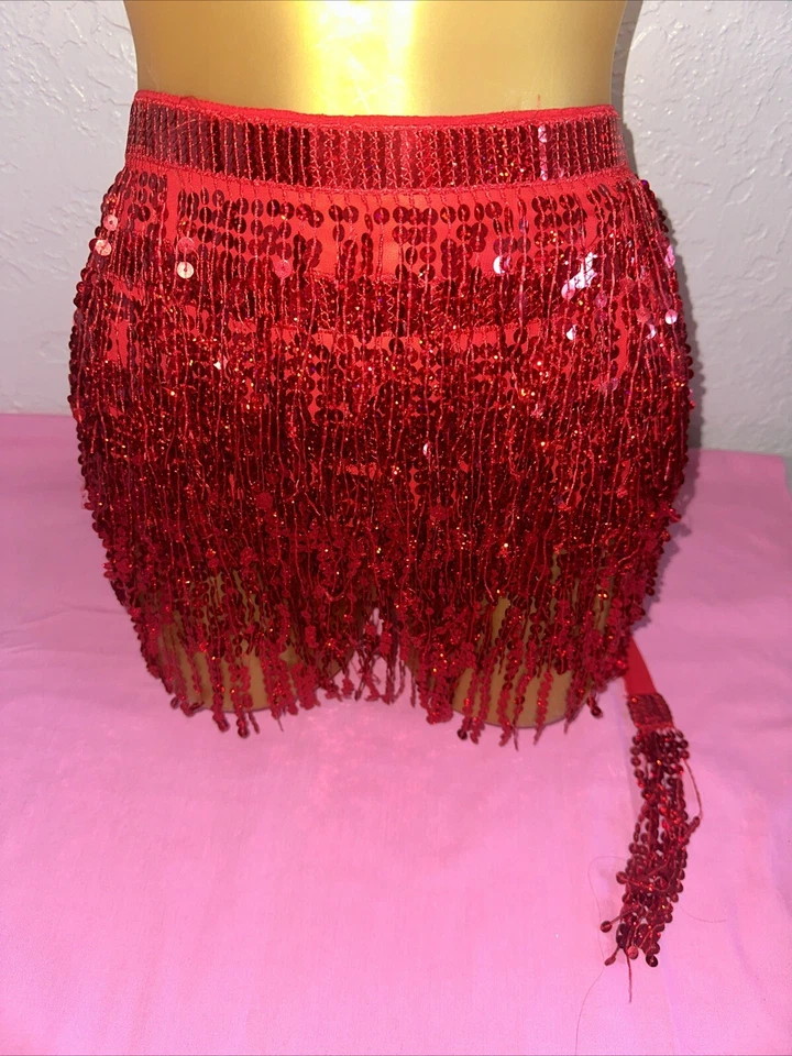Falda Lentejuelas Roja Flecos Disfraz Vaquera Talla Pequeña Ajustable Foto 1 de 3