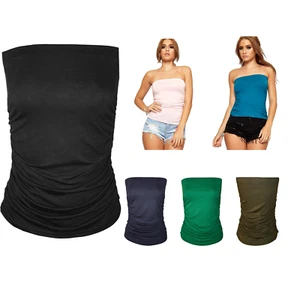 Womens Strapless Ruched Boob Tube Ladies Sleeveless Plain Bandeau Top - Picture 1 of 45