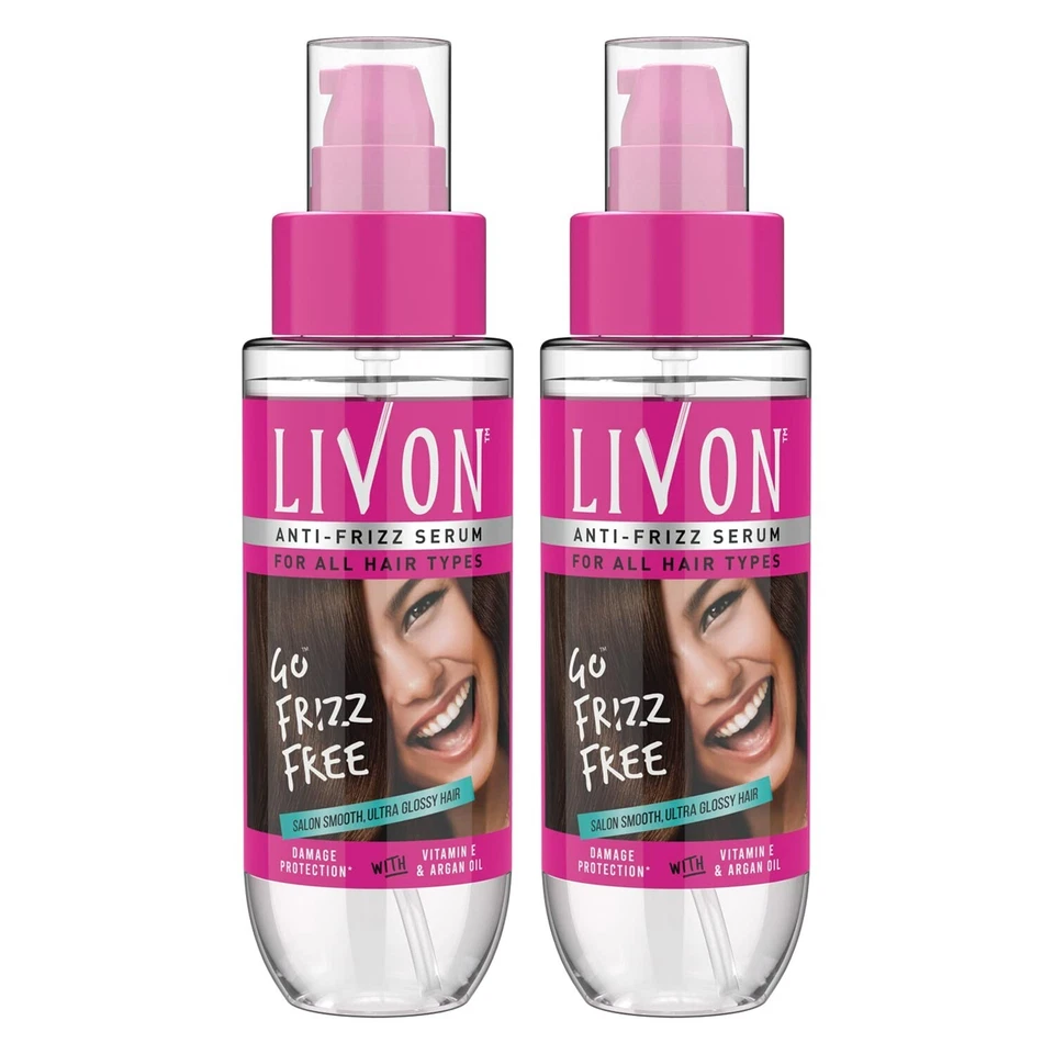 Livon Anti Frizz Suero Cabello Suero Deja en Suero Vitamina E Aceite de Argán 100 ML Juego de 2 Foto 1 de 4