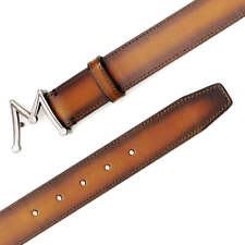 NEW Mezlan Premium Mens Genuine Leather Patina Belt Hand Burnished Honey Brown
