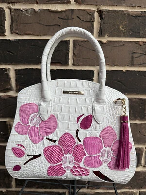 NWT $415 Brahmin Rosetta Sea Salt White Abanas Satchel leather white pink - Image 1 of 4