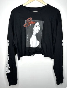 Selena Shirt Women's XL Cropped Long Sleeve Black 100% Cotton - Picture 1 of 6