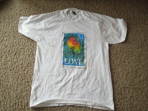 Camicia timbro vintage anni 90 US POSTAL SERVICE bianca LOVE 52 schermo pappagallo stelle XL - Foto 1 di 4