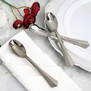 25 pk Plastic SILVER SPOONS Disposable Party Tableware Light Gray Catering - Picture 1 of 7