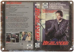 Highlander HBO VHS Cannon Video Box Art 12" x 9" Riproduzione Insegna Metallo V30 - Foto 1 di 1