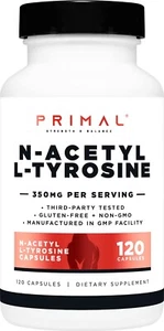Primal N-Acetyl L-Tyrosine (NALT) 350mg, 120 Capsules - Gluten Free, Non-GMO - Picture 1 of 4