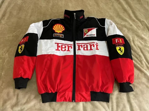 Adult F1 Vintage Racing Jacket White Ebroidered Cotton Padded Ferrari Jacket Cover