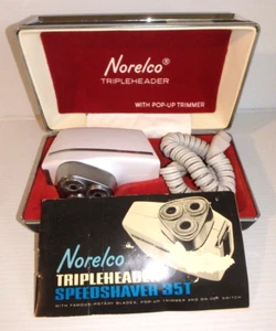 Vintage NORELCO Tripleheader Electric Speed Shaver 35T w/ Pop-Up Trimmer & Case - Picture 1 of 22