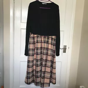 Pat Pat Check Dress UK Size XL 14 Long Sleeve Black Brown A Line Midi Vintage - Picture 1 of 10