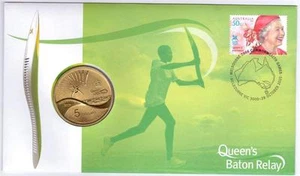 CUBIERTA DE MONEDA DE RELEVO DE BATÓN DE LOS JUEGOS DE LA COMMONWEALTH DE AUSTRALIA ($5). - Imagen 1 de 1