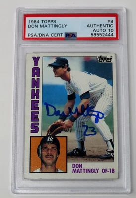 Tarjeta de novato Topps 1984 autógrafa firmada por Don Mattingly Yankees 8 con 23 PSA 10 automática Foto 1 de 4