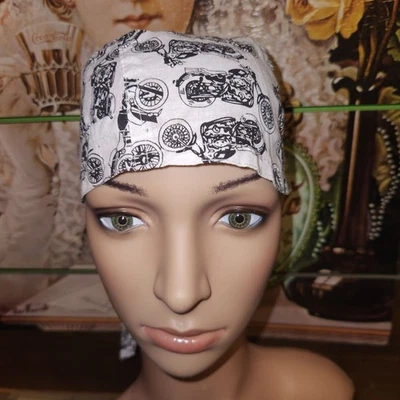 Envoltura para la cabeza exfoliante de algodón con estampado de motocicleta con corbatas unisex Doo Rag Foto 1 de 4