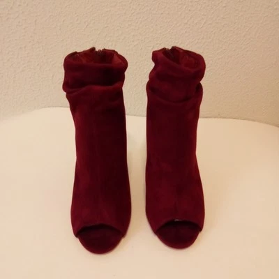 Olivia Granate Mujer Terciopelo Imitación Gamuza Cremallera Tobillo 4 1/2" Tacón Botas Talla 8 Foto 1 de 4