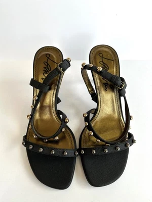 Lanvin 黑色皮革铆钉踝带细高跟鞋 5 码 — 第 1/4 张图片