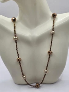 Faux Perle und Bronze facettierte Perlen Halskette mit Rocailles 32" - Bild 1 von 3