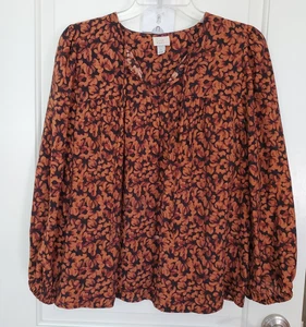 A New Day Gr. L, Langarm Henley Ausschnitt Binde Bluse Boho braun geblümt - Bild 1 von 3