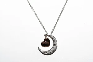 $395 925 Sterling Silver .01CT Natural Diamond Moon & Heart "MOM" Slide NECKLACE - Picture 1 of 7