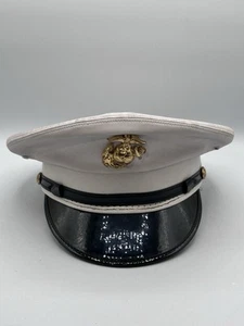Vintage USMC Dress Hat 7-3/8 White Service Cap MARINES Uniform Cap - Picture 1 of 12