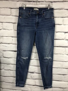 Madewell Women's Blue Denim Medium Wash 9" High Rise Skinny Jeans Sz 30 Raw Hem - Picture 1 of 6
