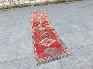 CLEARANCE RUNNER RUG VINTAGE BOHO TRIBAL WOOL HANDMADE TURKISH ANTIQUE HALLWAY - Picture 1 of 13