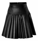 Women's HOT Pure Authentic Lambskin Leather Skirt Black Pleated Short Skirt RX86