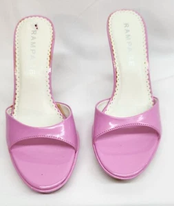 Ladies Rampage Pink Faux Patent Leather Open Toe Slip On Heels Size 6.5M - Picture 1 of 4