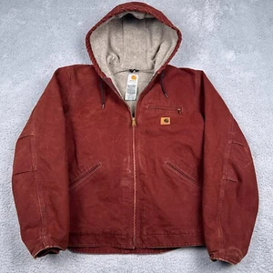 Vintage Carhartt Jacket Mens Medium J141 CLY Hooded Sherpa Lined Workwear Canvas - Imagen 1 de 11