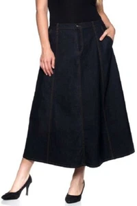 Women's Plus Size Mid Rise A-Line Long Jeans Maxi Denim Skirt - Picture 1 of 6