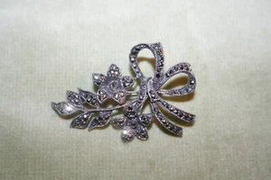 Antique Victorian Silver and Marcasite Brooch Floral Bow (302) - Picture 1 of 5